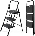 DUMOS Step Ladder, 3 Sturdy Step Stool with Anti-Slip Pedal & Comfortable Handrail, Portable Heavy Duty Step Stool for Kitchen, Garage & Outdoor Use, 800lbs, Black