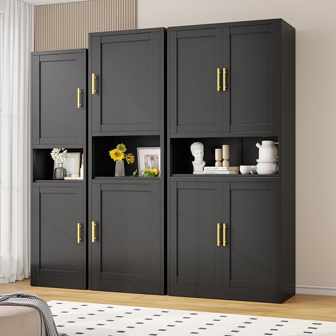 Tall Metal Narrow Bathroom Storage Cabinet 67" H, Tall Black Pantry Cabinets with 4 Adjustable Shelves and 2 Doors for Kitchen, Home Office, Living Room, Dining Room(20 inches Wide)