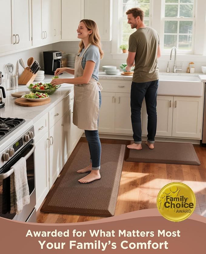 Ophanie Kitchen mats for Floor, 3/4 inch Thick, Kitchen Rugs, 20x48 Anti Fatigue Standing Cushioned Mat, Waterproof,Comfort Ergonomic mat for Office, Home, Sink, Brown Non-Slip Bottom