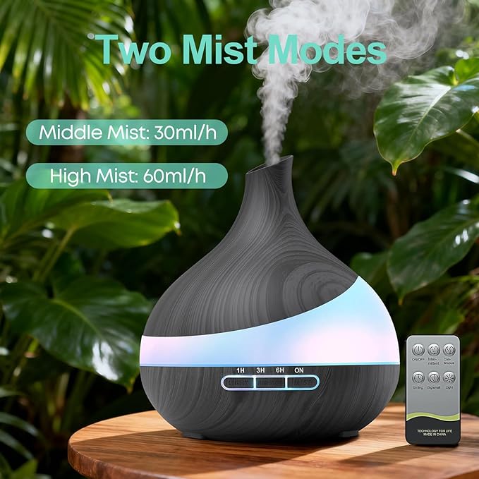 Essential Oil Diffuser for Women, 𝟓𝟎𝟎𝐦𝐥 Aromatherapy Diffuser:𝟏𝟒-𝐂𝐨𝐥𝐨𝐫 LED, Dual Mist 30/60ml/h, Remote Control, Auto Shut-Off, Hotel Spa Bedroom