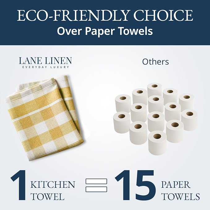 LANE LINEN Cotton Kitchen Towels Set, 4-Pack – Absorbent, Quick-Drying Dish Towels, 18" x 28" - Yellow