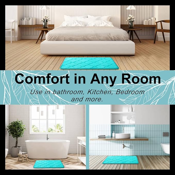 OLANLY Memory Foam Bath Mat Rug 47x17, Ultra Soft and Absorbent Bathroom Rugs, Non-Slip, Comfortable, Machine Washable Bath Carpet for Bathroom Floor, Tub, Shower and Home Decor Accessories, Teal