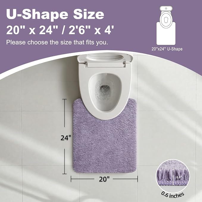 TYUU Toilet Rug, Ultra Soft Toilet Rugs U Shaped Machine Washable Non Slip Absorbent Quick Dry Toilet Mat with Rubber Backing, Lavender 20" x 24" U Shape