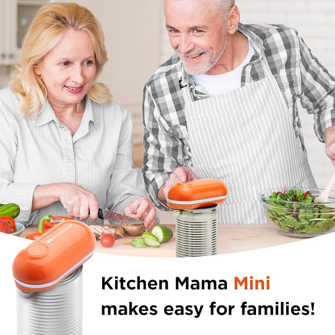 Kitchen Mama Mini Electric Can Opener Smooth Edge: Opens Can with One Press - Ultra-Compact, Hands-Free, Safe, Cordless, Seniors with Arthritis, Automatic, Battery Operated Appliances (Orange)