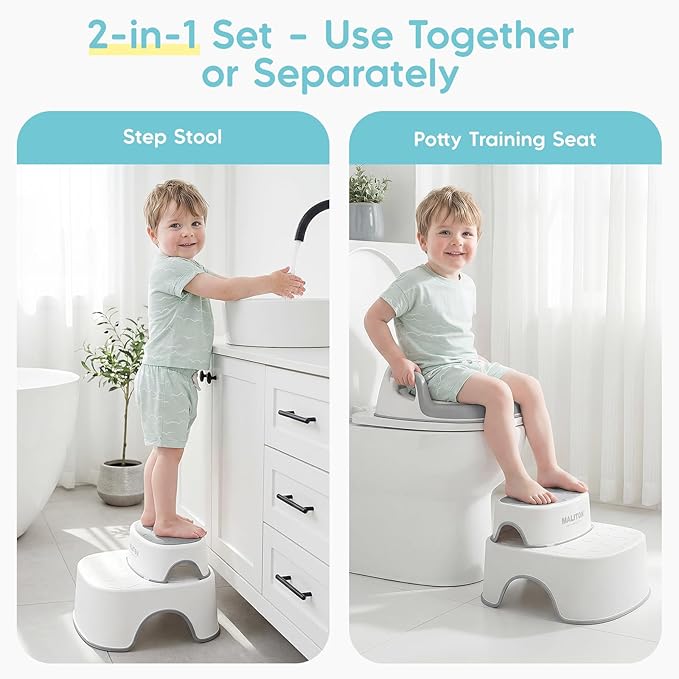 Maliton Baby Potty Training Seat with Step Stool, Potty Training Toilet for Boys Girls, Anti-Slip Toddler Stool for Bathroom, Kitchen, Toddler Toilet Seat Set(One Potty Seat+Two Step Stool for Kids)