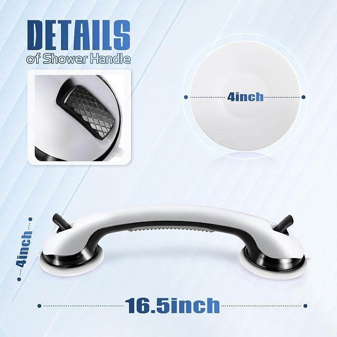 16 Inch Grab Bars for Bathtubs and Showers, 2 Pack Shower Handles for Elderly with Strong Suction, Bathroom Shower Safety Bars for Seniors and Disabled for Wall