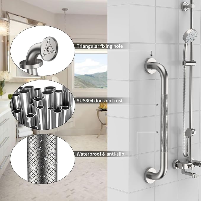 3 Pack Handicap Grab Bar Bundle,Munzong 16" 24" 32" Brushed Nickel Bathroom Bar for Shower, 1.25" Diameter Anti Slip Commercial Stainless Steel Balance Bar,Safety Hand Rail for Elderly Injury Senior