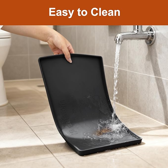 ukeetap Extra Thick Silicone Mat Waterproof with Raised Edge 19” x 12”, BPA Free Non-Slip Dog & Cat Food Mat, Feeding Mat for Food and Water Bowls, Spill Proof Mat to Protect Floors, Black