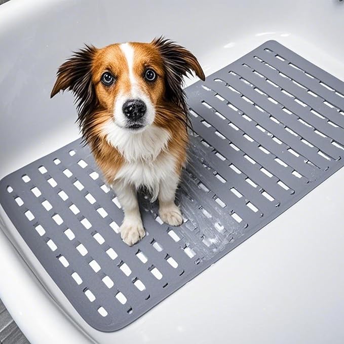 Bathtub Shower Mat, Pet Dog Bathing Non-Slip Mat, Dog Bath mat for tub, Quick Drain Bathtub Mat with Suction Cups & Drain Holes for Bathroom, 27.1x15.7 Inch (Mars Green)