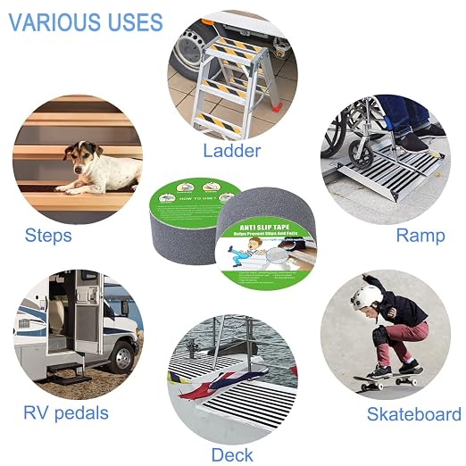 Yorwe Anti Slip Tape, High Traction,Strong Grip Abrasive, Not Easy Leaving Adhesive Residue, Indoor & Outdoor (2" Width x 190" Long, Gray)
