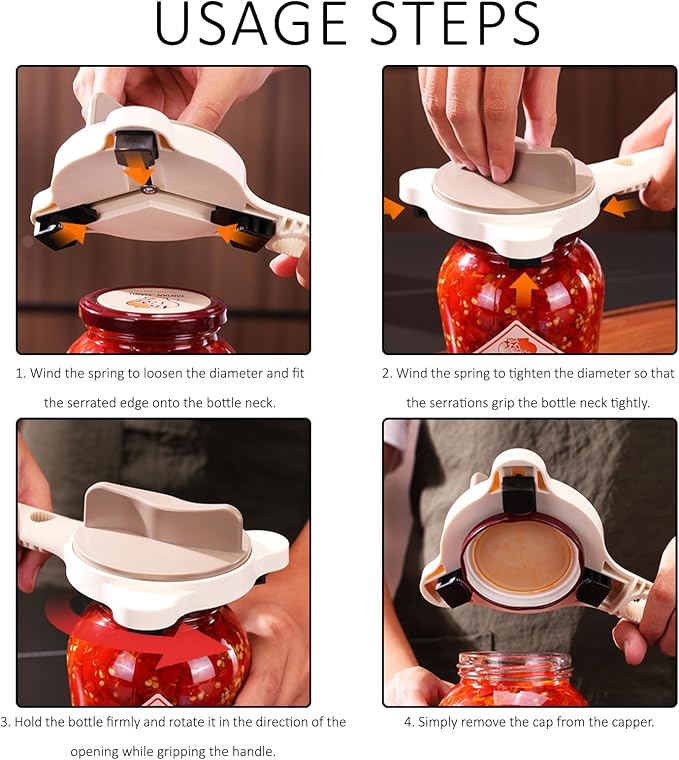 Jar Opener,4 In 1 Multi-Purpose Jar Opener,Jar Openers Top Rated For Seniors,Three Claw Bottle Opener With Non Slip Teeth, For Jars Cans Wine Bottles It Is An Essential Tool For Home Kitchens.