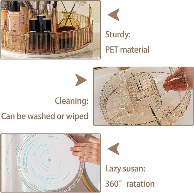 shuang qing Rotating Makeup Organizer for Vanity, High-Capacity Skincare Clear Make Up Storage Perfume Organizers Cosmetic Dresser Organizer Countertop 360 Spinning (Gold, New-2 Tier)