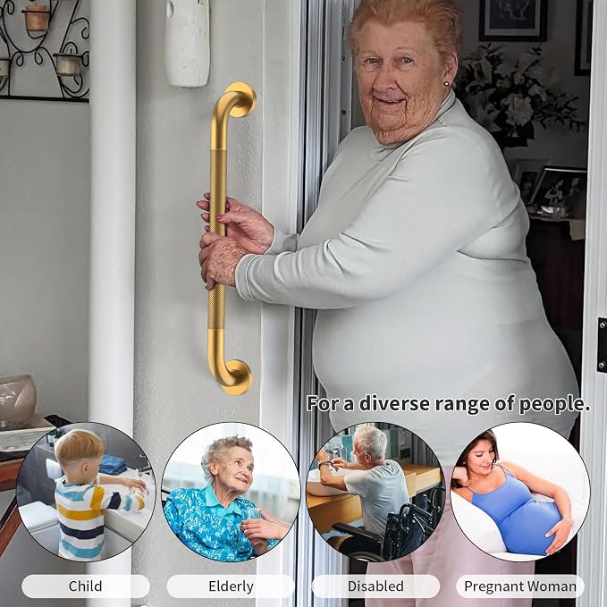 3 Pack Anti Slip Commercial Grab Bar Bundle for Shower, Munzong 16" 24" 32" Gold Bathroom Grab Bar, 1.25" Diameter Handicap Balance Bar,Safety Hand Rail Fort Elderly Injury Senior Assist Bath Handle