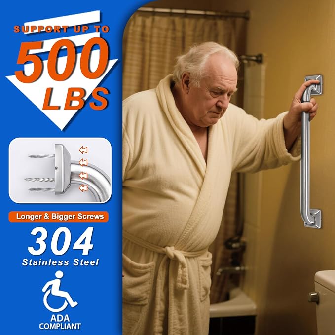 Bathroom Grab Bars Stainless Steel Handrail ADA Compliant 500lbs bathtubs and Showers Toilet Handle Safety for Handicap, Elderly, Disabled, Injury (24inches 2 Pack)