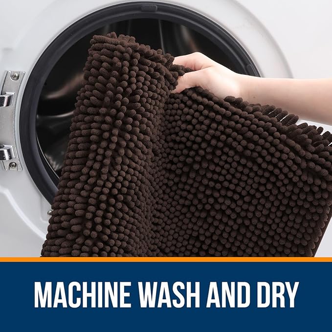 OLANLY Large Bathroom Rugs 40x32, Extra Soft Absorbent Chenille Bath Rugs, Rubber Backing Quick Dry, Machine Washable Bath Mats for Bathroom Floor, Tub and Shower, Home Decor Accessories, Brown