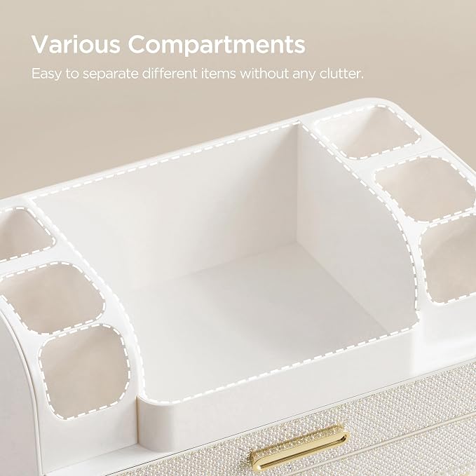 HBlife Makeup Organizer for Vanity with Brush Holder, Large Bathroom Countertop Cosmetic Organizer Skin Care Storage, Easy to Store Nail Polishes, Perfumes, Eyeshadow Palettes, Pearl All White