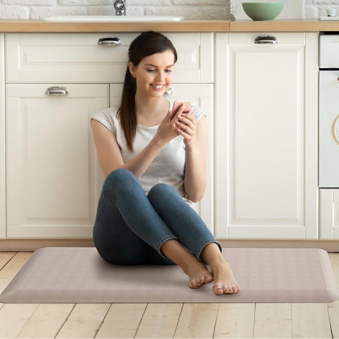 HappyTrends Kitchen Runner Rugs Anti-Fatigue mats - 4/5 Inch Thick Non Slip Waterproof Ergonomic Comfort Mat for Kitchen, Floor Home, Office, Sink, Laundry (17.3"x 39",Khaki)