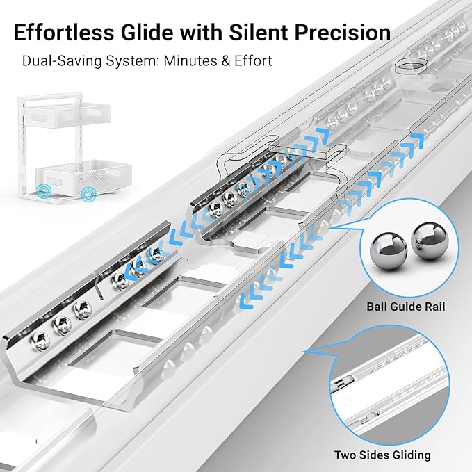 TISTAYA Pull-out Under Kitchen Sink Organizer, Metal Functional Under Sink Organizer, Height Adjustable Under Bathroom Sink Organizer, Under Sink Storage for Kitchen Bathroom Cabinet (White)