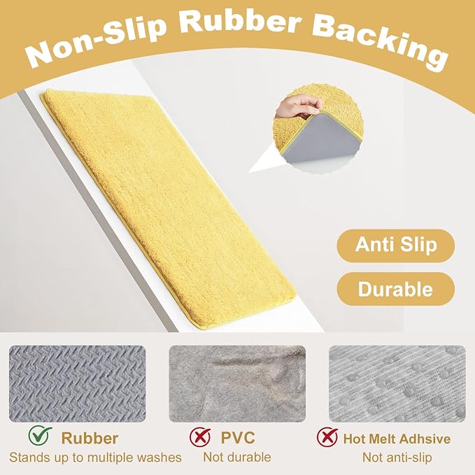 TYUU Yellow Bathroom Rugs, Ultra Soft Bath Rugs Non Slip Washable, Super Absorbent Quick Dry Bath Mat with Rubber Backing for Bathroom Floor, Shower, or Sink, Yellow 20" x 30"