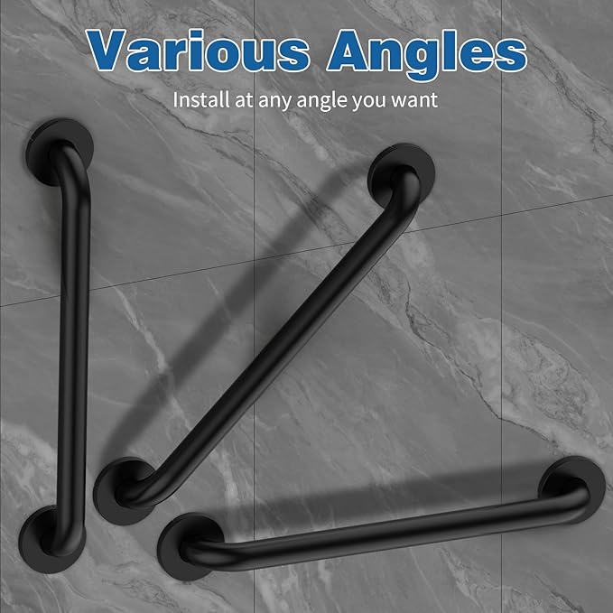 Safety Shower Grab Bars for Seniors, Stainless Steel Anti Slip Shower Handle, ADA Compliant Hand Rails, Holds up to 500 LBS Grab Bars for Elderly for Wall (Black, 18 Inches)