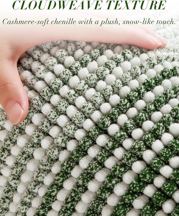 BSICPRO Chenille Bathroom Rugs, 21 x 60 Inches Non Slip Absorbent Bath Mat, Soft Shaggy Shower Bath Floor Mats for Bathroom, Machine Washable(Hunter Green)