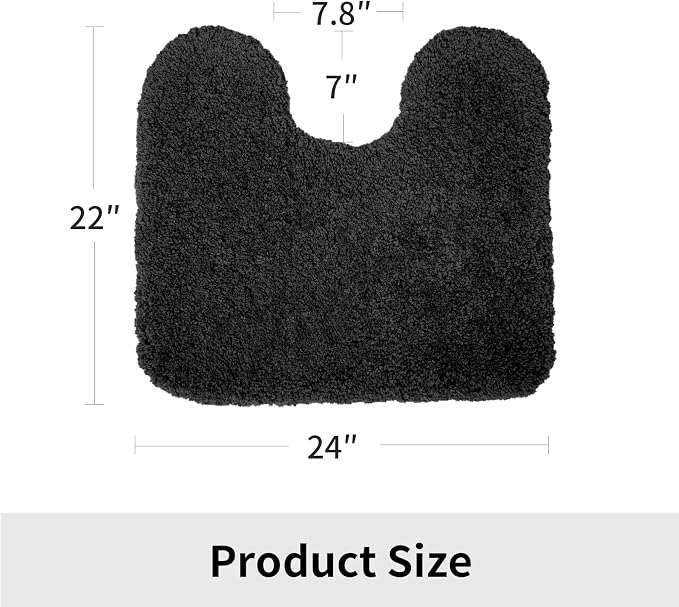 Disolla Toilet Mat 22x24 Black - Non Slip Fluffy U-Shaped Contour Rug, Ultra-Soft Plush Toilet Floor Mat, Absorbent & Machine Washable