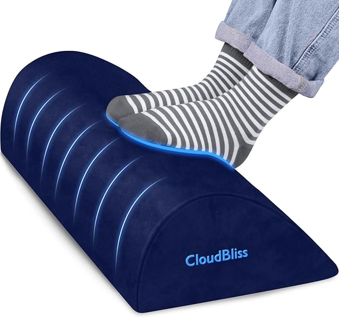 CloudBliss Foot Rest for Under Desk at Work,Office Desk Accessories with Soft Foam and Washable Removable Cover, Foot Stool for Office, Car, Home to Foot Support and Relax Ankles, Blue, Long