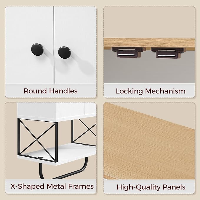 MAHANCRIS Bathroom Wall Cabinet with 2 Door and Adjustable Shelf, Medicine Cabinet with Towel Rack, 3-Tier Wall Mounted Storage Cabinet Over The Toilet for Bathroom Laundry Room, White and Natural
