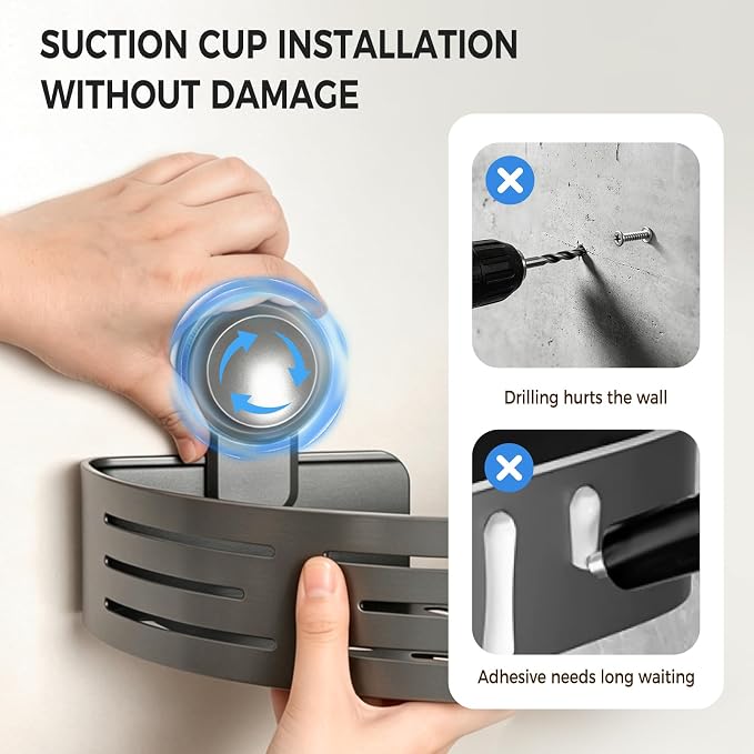 Lekesky Corner Shower Caddy Suction Cups, No Drilling Bathroom Shower Shelf | Aluminum, Rustproof, Suction Cup Can Remove and Reposition, Can hold up to 22 pounds, Also Can hold large shampoo bottles