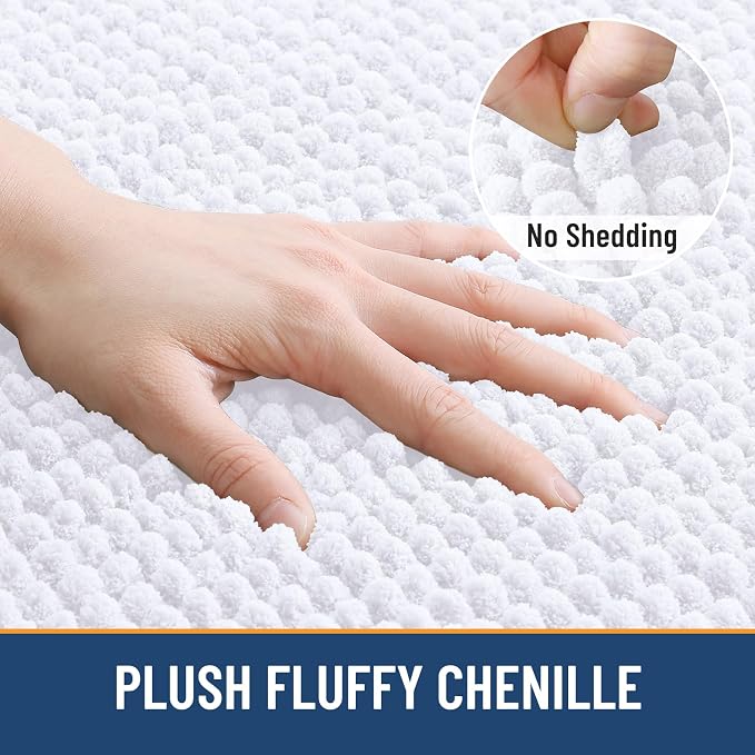 Arotive Bathroom Rugs 47" x 32", Ultra Soft Absorbent Chenille Bath Rugs, Non-Slip Rubber Backing, Machine Washable Bath Mats for Bathroom Floor, Tub and Shower, Home Decor Accessories, White