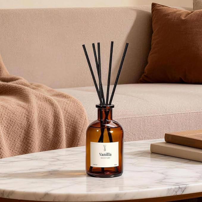 Reed Diffuser Set, 8.12 fl.oz Vanilla Oil Diffuser with 10 Sticks, Home Fragrance Reed Diffuser for Bathroom Shelf Decor & Air Fresheners, Up to 120 Days, 2 Pack