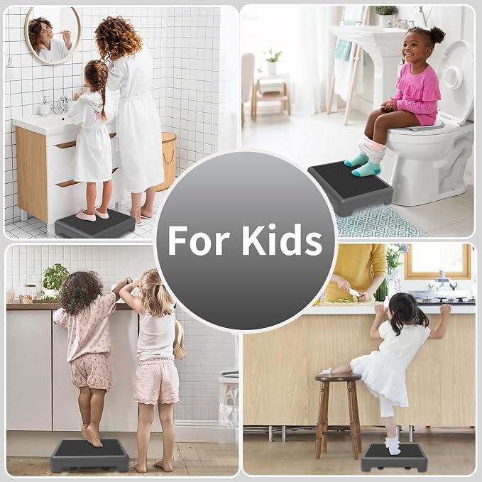 One Step Stool for Adults, Toddler Step Stools, 650 LBS Capacity Non-Slip Safety Step Platform for Elderly, Portable Stair Assist for Cars, Bedside, Kitchen, and Shower, Black Grey