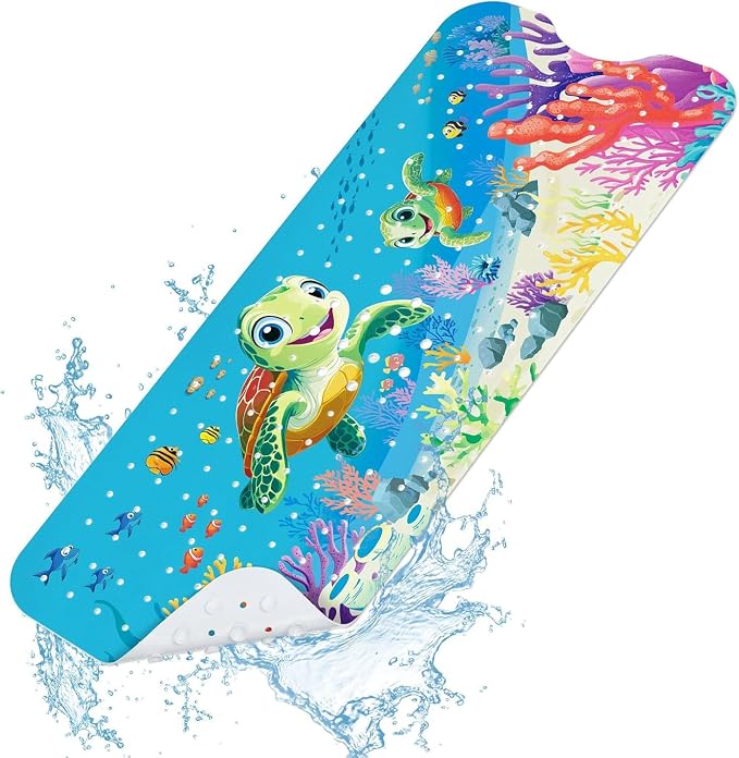 SHUCHING Baby Bath Mat for Tub Non Slip-40 X 16 Inch, Bathtub Mat Non Slip for Kids, Toddler Long Shower Mat for Bathroom, Sea Turtle