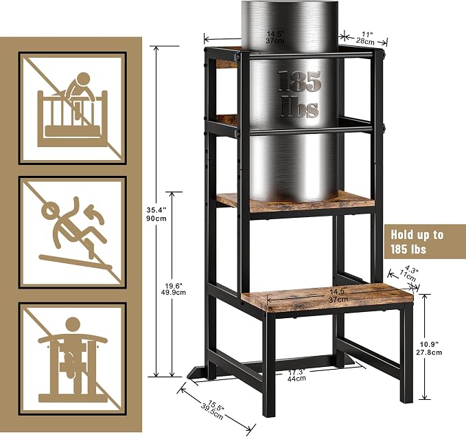 INNOD Kitchen Step Stool for Toddlers, Height Adjustable Toddler Tower with Safety Rail, Steel and Wood Toddler Kitchen Stool Helper Kids, Stool for Kids, Learning Tower, Kids' Desk Brown