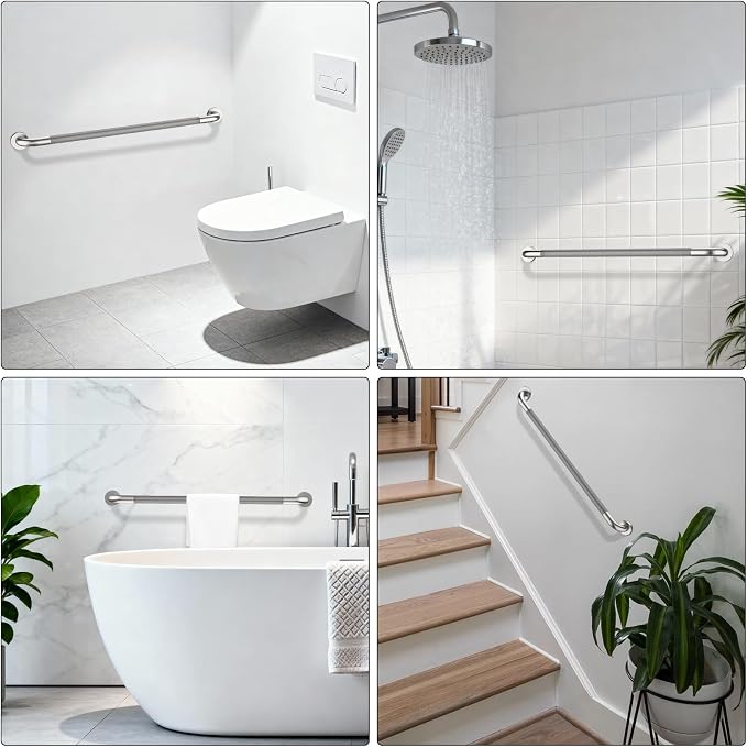 Shower Grab Bar 40 Inch, iHansee Brushed Nickel Bathroom Grab Bar w/Anti-Slip Knurled Grip, Stainless Steel Bath Safety Bars Support Handrail for Senior Elderly, Toilet Bathtub Balance Handle for Wall