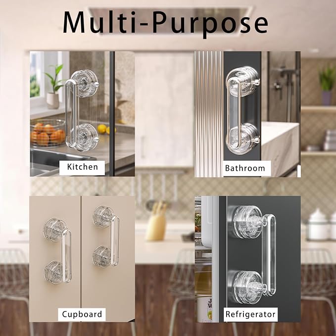 Transparent Non-Piercing Suction Grab Bar Heavy-Duty Waterproof Safety Handle for Bathroom, Shower Doors, Windows & Kitchen, Removable Handrails (2)