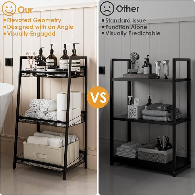 Masupu 3 Tier Bathroom Shelf, Bathroom Organizer and Storage for Small Space, Free-Standing Metal Rack Shelves Waterproof for Kitchen, Bathroom, Laundry, Toilet, Black