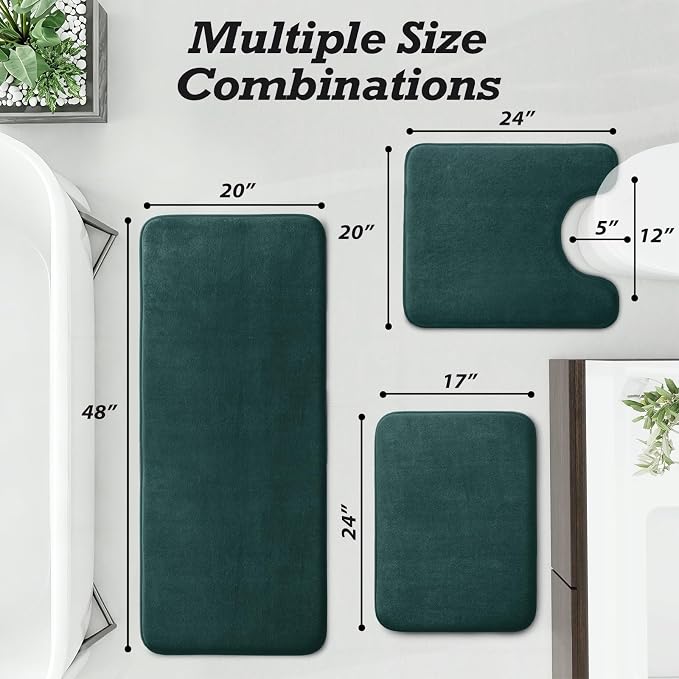 HUXMEYSON Bathroom Rugs Sets 3 Piece, Non-Slip & Quick Dry Bath Mat Set, Ultra Soft Velvet Bath Rugs for Bathroom, Toilet and Shower Floor, Peacock Blue