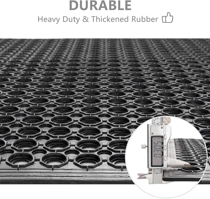 ROVSUN Rubber Floor Mat with Holes, Anti-Fatigue/Non-Slip Drainage Mat, for Industrial Kitchen Restaurant Bar Bathroom Utility Garage Pool Entry Door Mat, Indoor (36'' x 60'' Black 1Pcs)