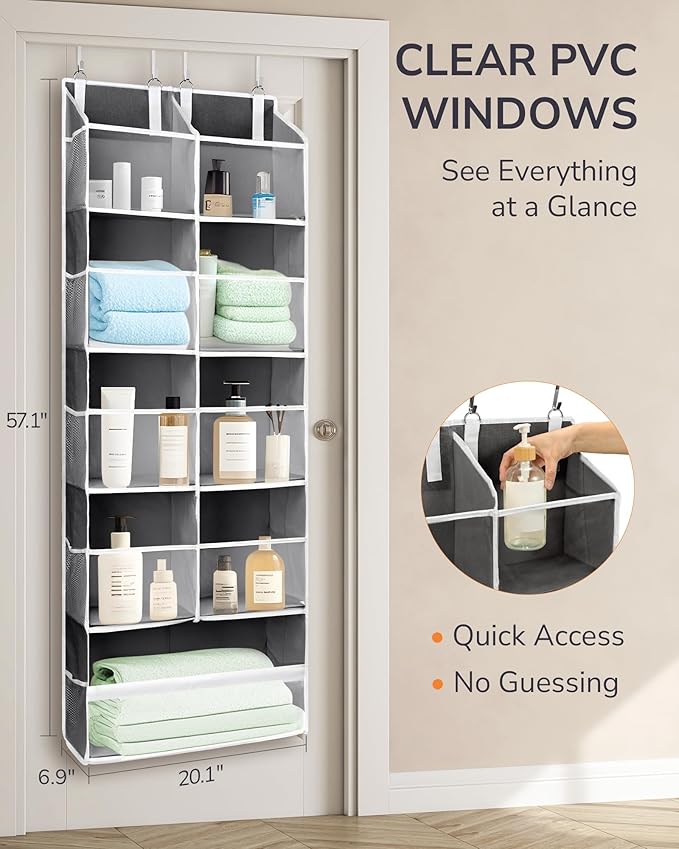 ULG Over the Door Organizer, 5-Tier Extra Large Hanging Storage with 10 Mesh Pockets, 100 lbs Capacity, Heavy Duty Door Organizer for Closet, Bedroom,Grey