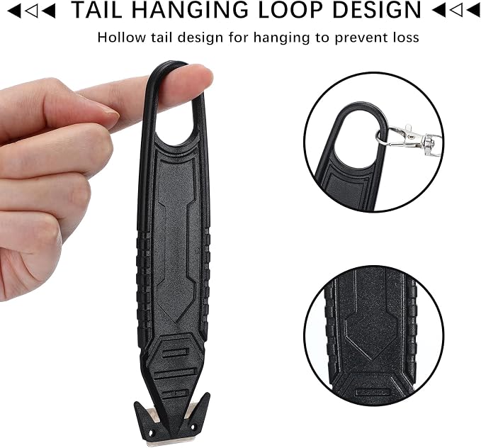 Therwen 20 Pcs Safety Box Cutter Knife of Stainless Steel Concealed Blade Package Opener with Tape Splitter for Carton Cardboard Wrap Letter Work Bag Straps Film Utility Tool (Black)