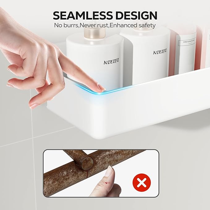 Nieifi Adhesive Wall Shelf, Shower Shelves 5 Pack with Soap Holder, Shower Organizer for Bathroom Organization, White