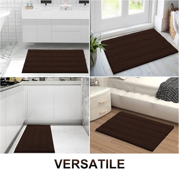 Grandaily Chenille Striped Bathroom Rugs 59x35, Extra Thick and Absorbent Bath Mats, Non-Slip Soft Plush Shaggy Shower Carpet, Machine Wash Dry, Bath Rug for Bathroom, Brown