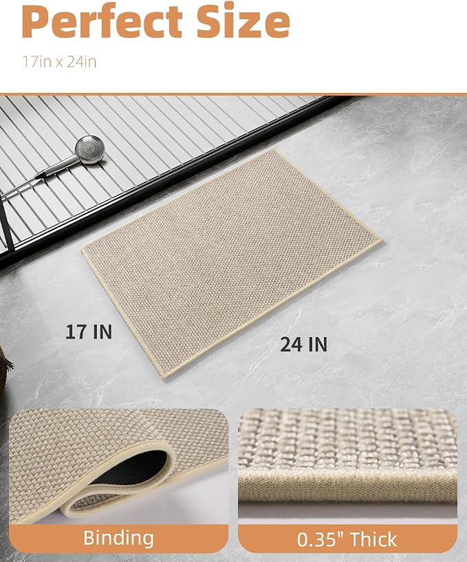 PADOOR Non-Slip Bath-Mats, Rubber-Backing Braided Absorbent Bathroom Mat Machine Washable Thin Bathroom Rugs Fit Under Door Quick Dry Bath Rugs for Floor, 17''x24'' Light Beige