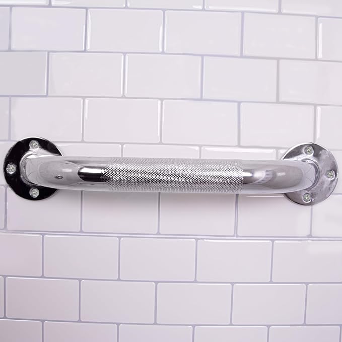 Carex Textured Grab Bars for Bathtubs and Showers - Grab Bars for Bathroom Safety - 12 inch Durable Stainless Steel Shower Handle Serves as Handicap Grab Bar and Elderly Assistance Products