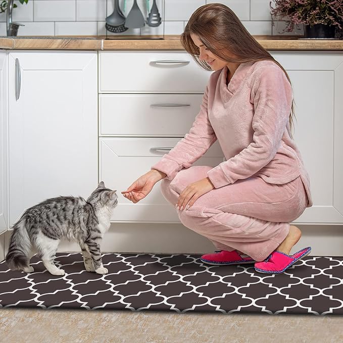 KMAT Kitchen Mat [2 PCS] Cushioned Anti-Fatigue Floor Mat, Waterproof Kitchen Mats and Rugs Heavy Duty PVC Ergonomic Comfort Standing Foam Mat for Kitchen, Floor Home, Office,Laundry,Chocolate