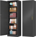 Tall Narrow Slim Metal Storage Cabinet with Lock and 5 Adjustable Shelves,Steel File Cabinets,Kitchen Pantry Cabinet Locker Organizer - 67" Storage Cabinets for Bathroom,Bedroom,Office,Black