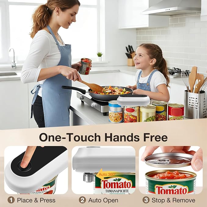 Electric Can Opener,Rechargeable One Touch Side Cut Opener for Seniors Fits Almost All Can Sizes,Smooth Edge, Handfree, Wall Mounted Small Size(White)