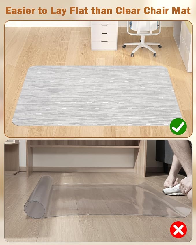 Blvornl Office Chair Mat for Hardwood Floor, 45"*53.1" Desk Computer Chair Mat for Hard Wood, Large Anti-Slip Hard Floor Protector Rolling Chair Mat, PVC Mat Desk Rug for Office and Home Silver Grey