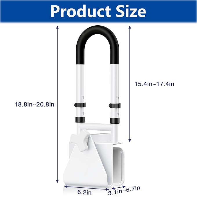 Adjustable Bathtub Safety Rail, Bathtub Handle Grab Bar with Non-Slip Grip for Seniors, Elderly, Fits 3.1 to 6.7 Inch Tub Walls, Supports 300 lbs